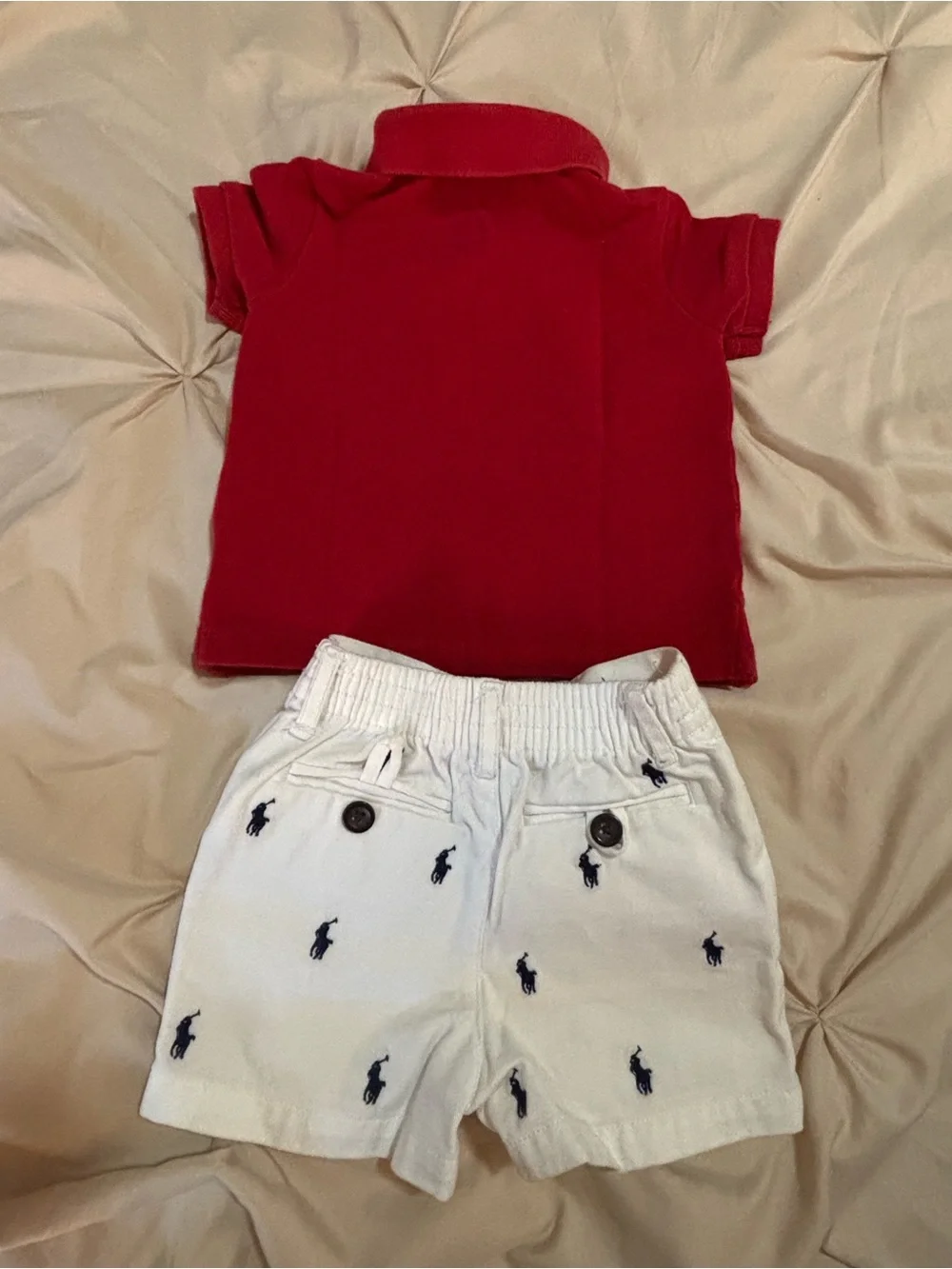 Ralph Lauren Red Polo and White Logo Embroidered Shorts - Kids Set